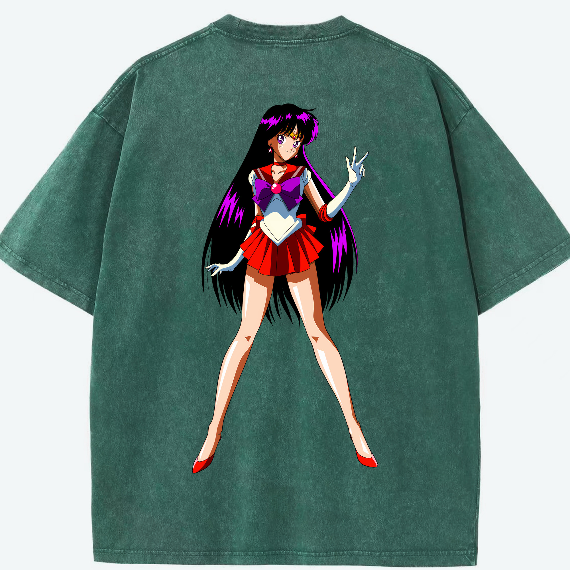 （画像用） 美少女戦士セーラームーン 火野レイ ひの レイ Sailor Moon Hino Rei （セーラーマーズ,Sailor Mars） 綿100% ヴィンテージ風 半袖Tシャツ（背面プリント）